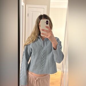 Aqua Blue Cable-Knit Quarter-Zip- discounted shipping!
